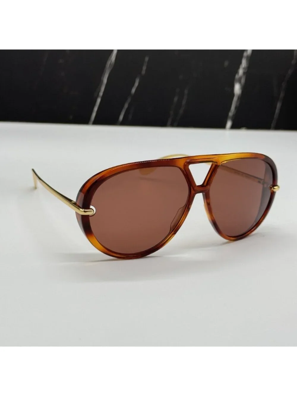 New Bottega Veneta Gold Brown Aviator Unisex Sunglasses BV1274S 003
